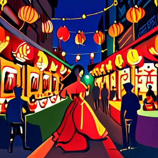 夜市集市热闹场景