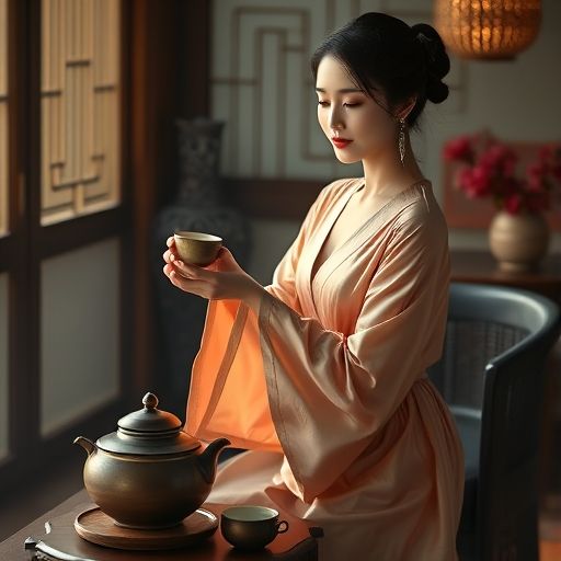 茶艺师优雅沏茶，茶汤在杯中流转