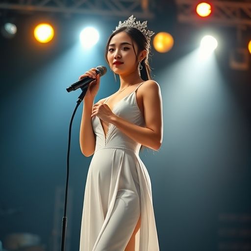 歌手在夜场舞台热情演唱