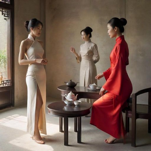 茶艺师与客人轻松交谈，氛围融洽