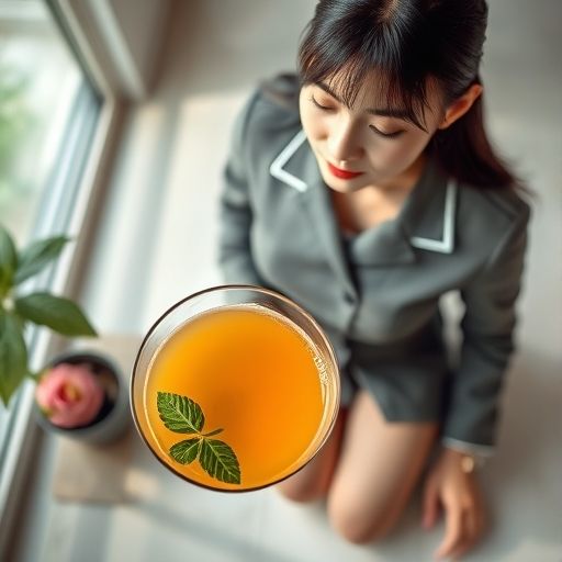 一杯冒着清香的新茶饮品