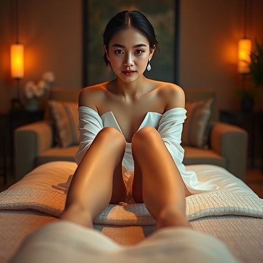 舒适的按摩环境中，柔和灯光下腿部的特写，营造出放松氛围。