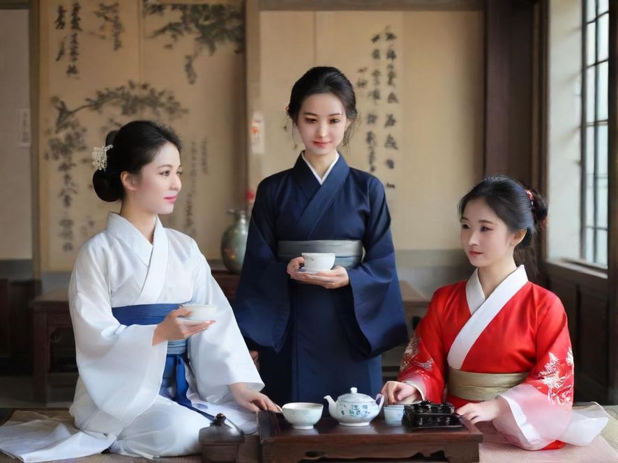 一间宽敞而奢华的私人茶室，设计融合了现代与中式风格，光线柔和，营造出宁静舒适的氛围。