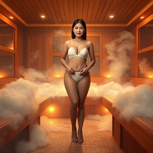 一个充满蒸汽和温暖光线的桑拿房，看起来非常舒适放松