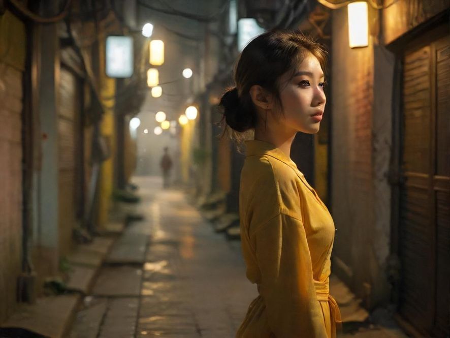 广州夜巷美女街头场景