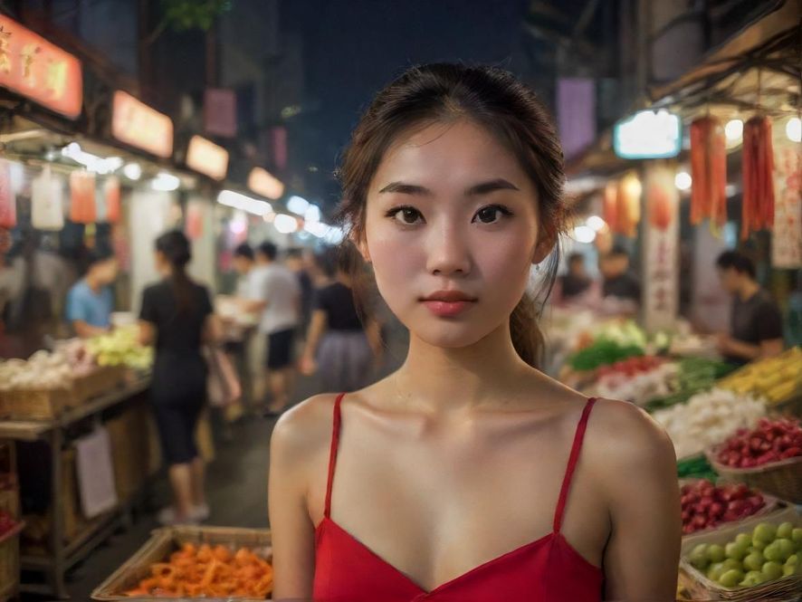 广州夜市街头美女夜生活场景