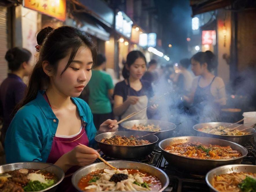 广东夜宵美食诱人夜市场景