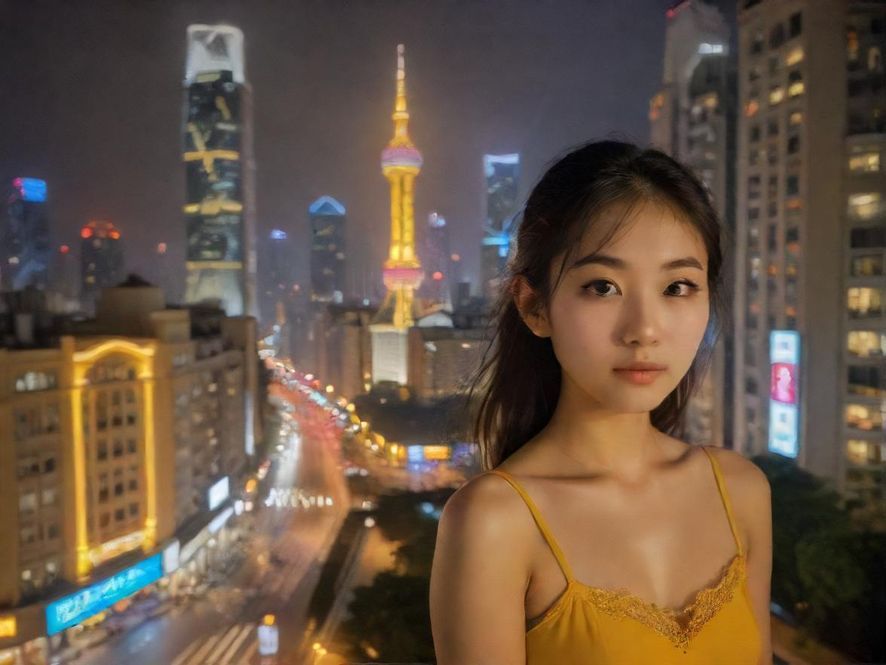 广州海珠区夜景街头灯光
