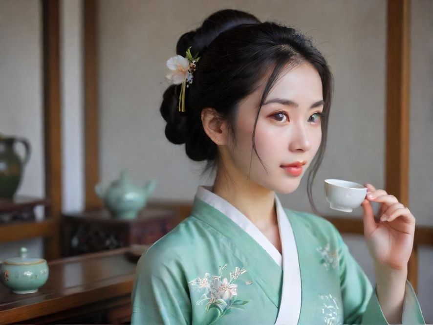 桑拿包间内的精致茶具