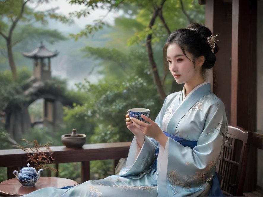 放松品茗的场景