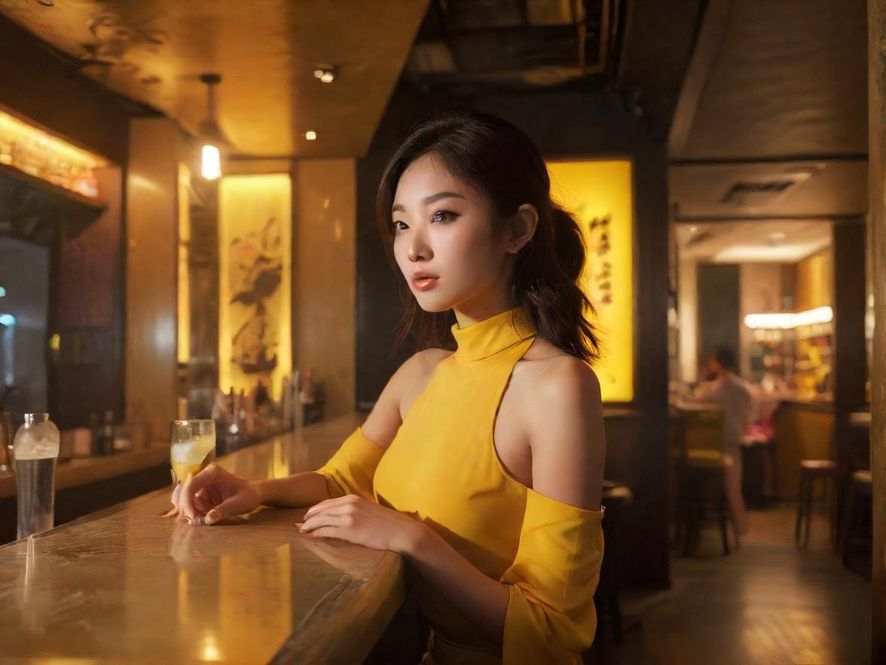 广州一间现代风格酒吧的内部，灯光昏暗，氛围感十足，人们正在轻松交谈