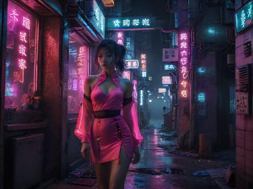一个充满未来感的神秘入口，霓虹灯光闪烁，仿佛通往一个充满惊喜的未知世界。