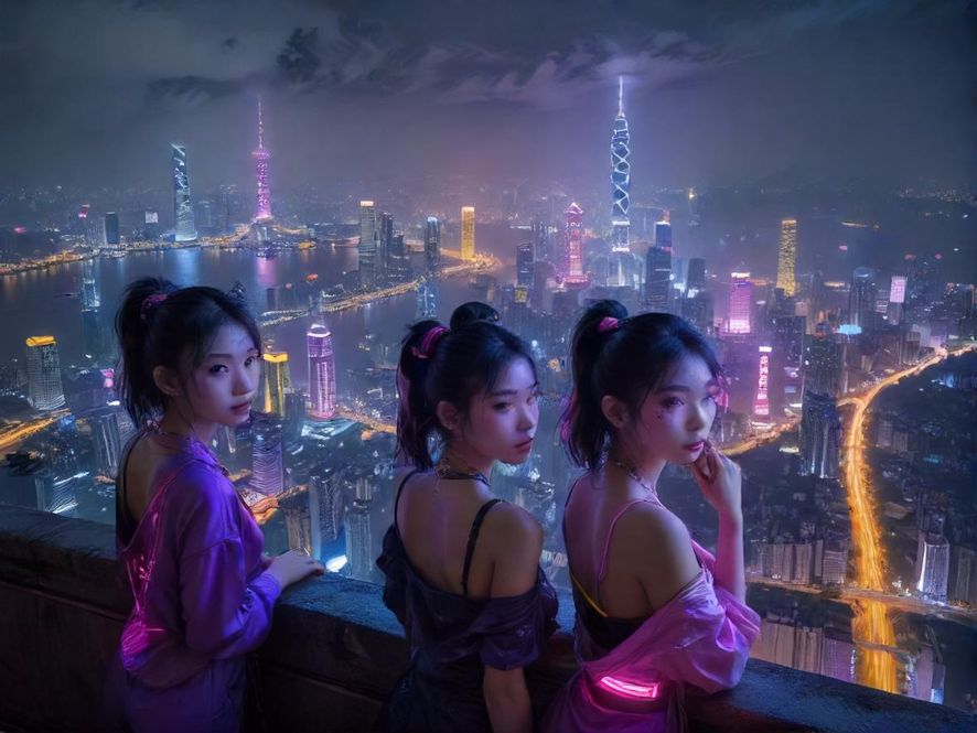 广州璀璨夜景，霓虹闪烁的都市风情