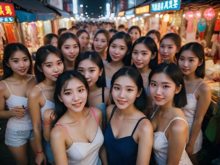 广州繁华的夜市，霓虹灯闪烁，人流如织，充满了都市活力