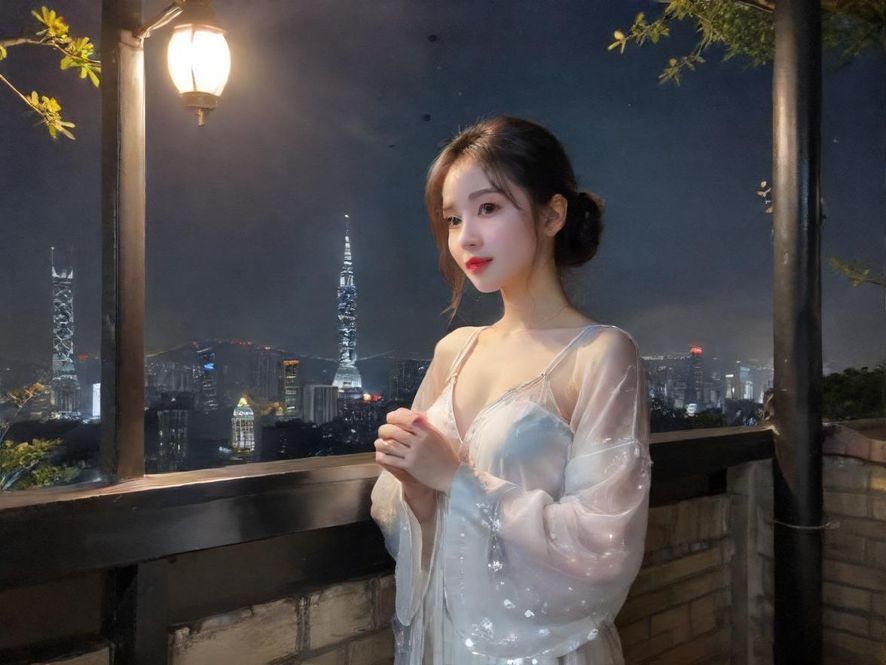 手机屏幕上的QQ聊天界面，背景是模糊的城市夜景