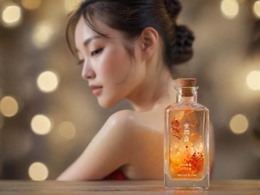 特写镜头下的香薰精油瓶，背景虚化，营造静谧氛围