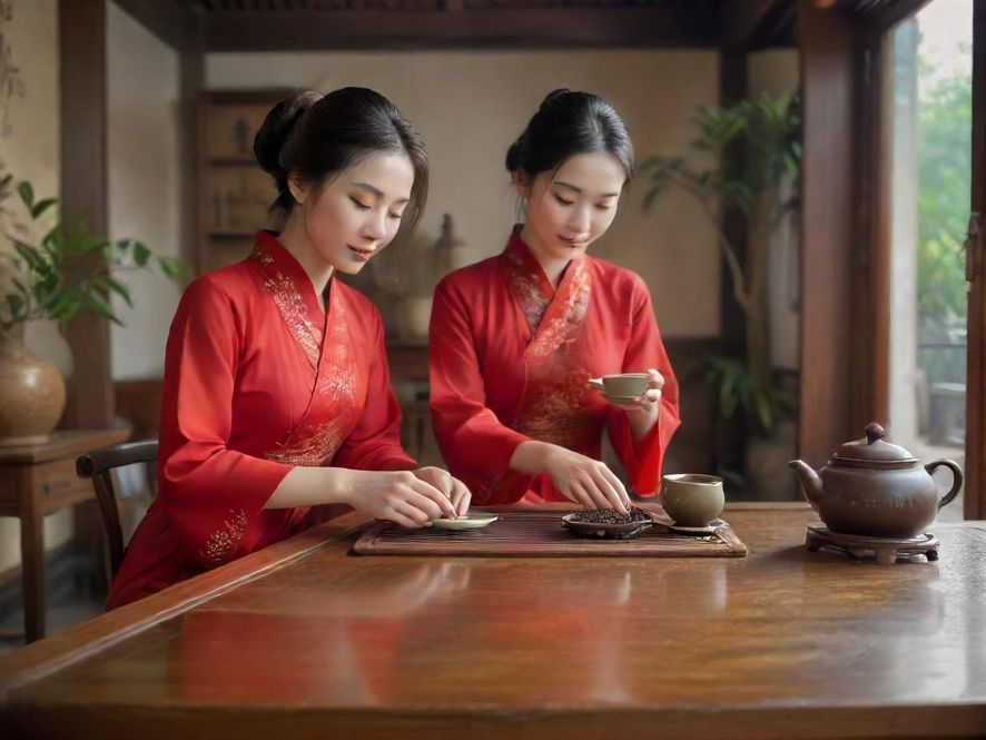茶艺师在广州品茶工作室优雅泡茶