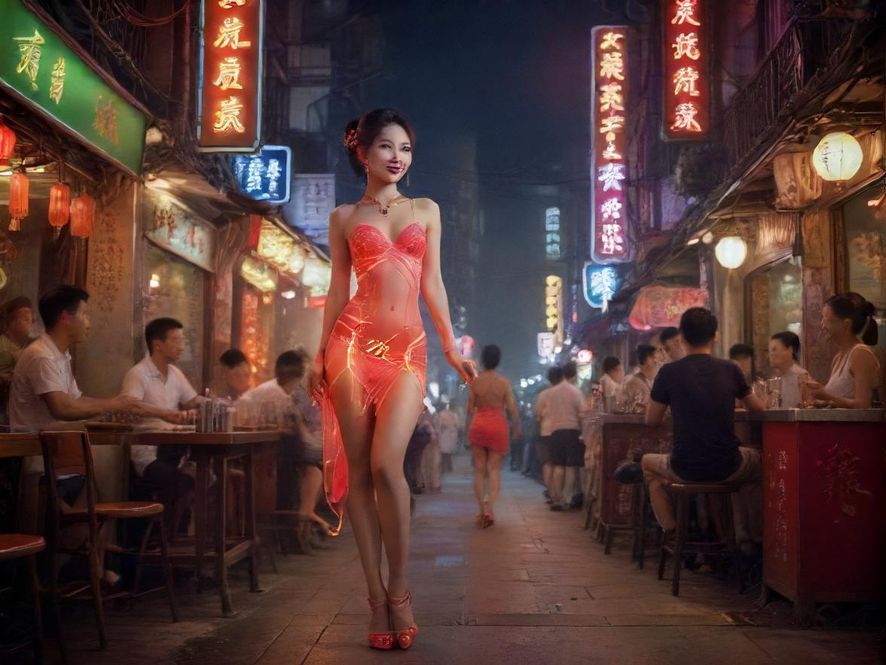 广东夜场酒吧街夜景繁华景象