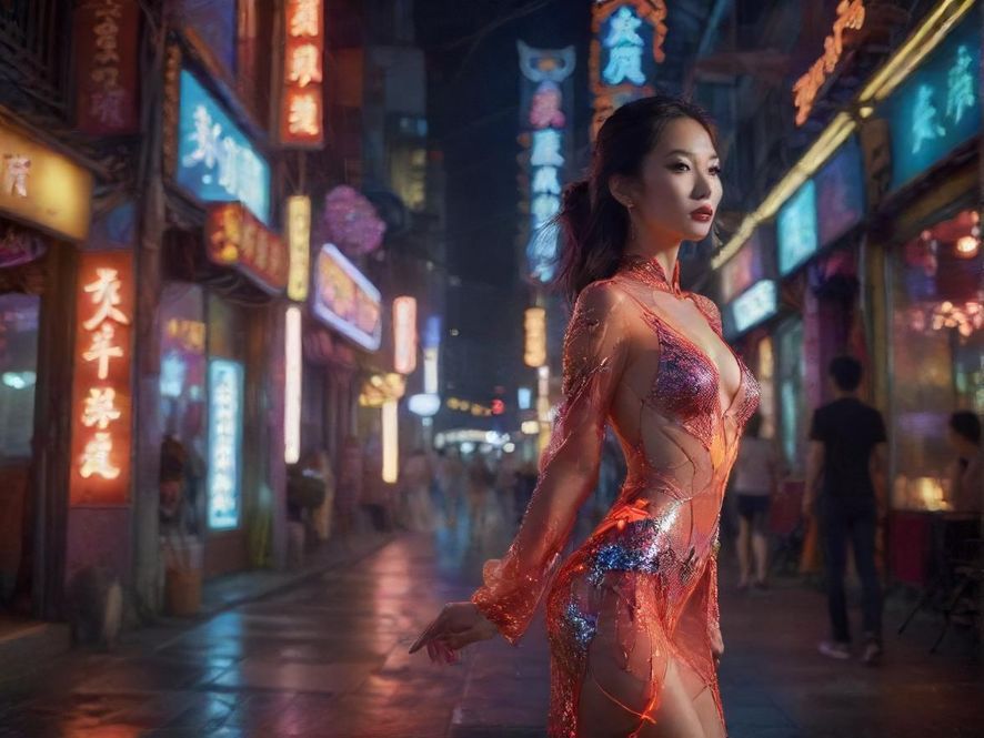 罗湖夜场繁华街头夜景展示
